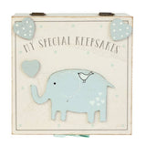 Petit Cheri blue keepsake box with hearts and elephants, imported from the UK