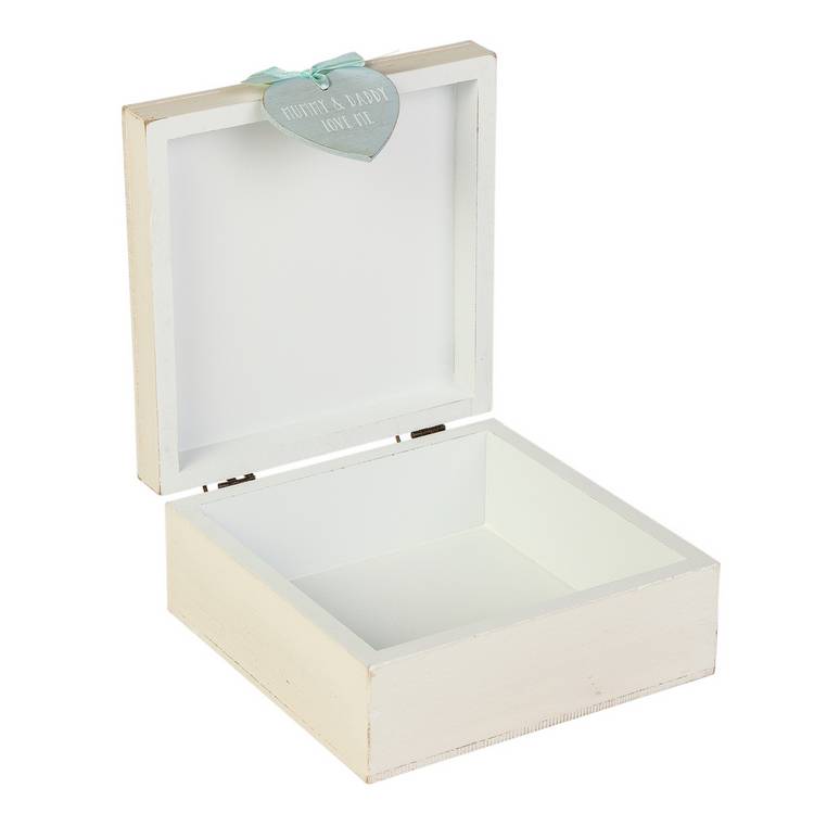 Petit Cheri blue keepsake box with hearts and elephants, imported from the UK