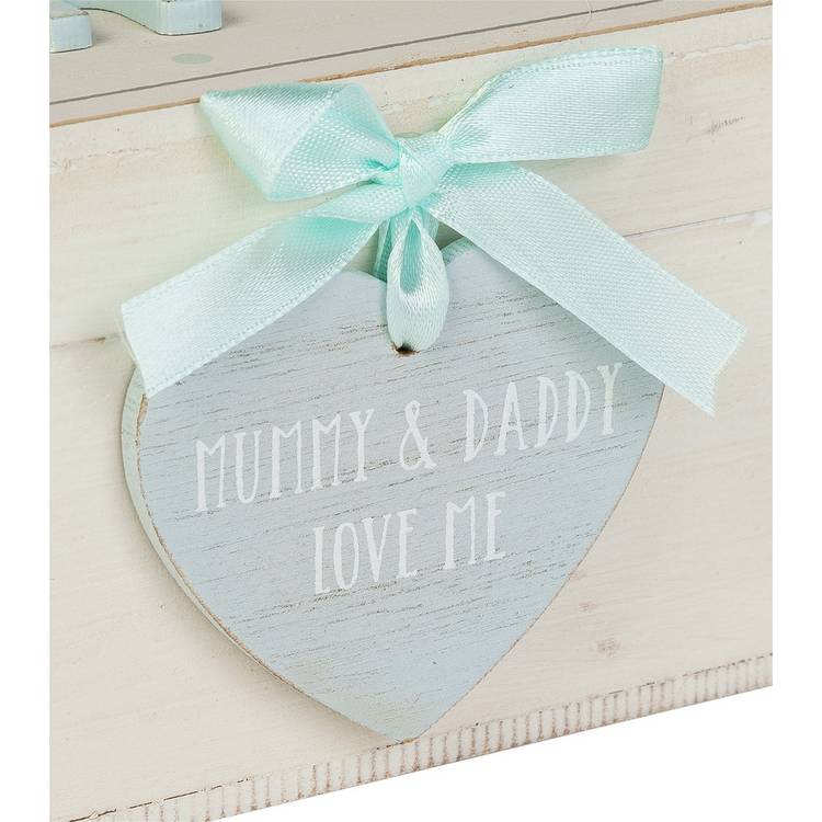Petit Cheri blue keepsake box with hearts and elephants, imported from the UK