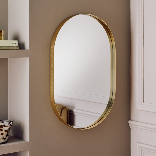 Argos Home gold aluminium pill shaped wall mirror 60x40cm, UK version