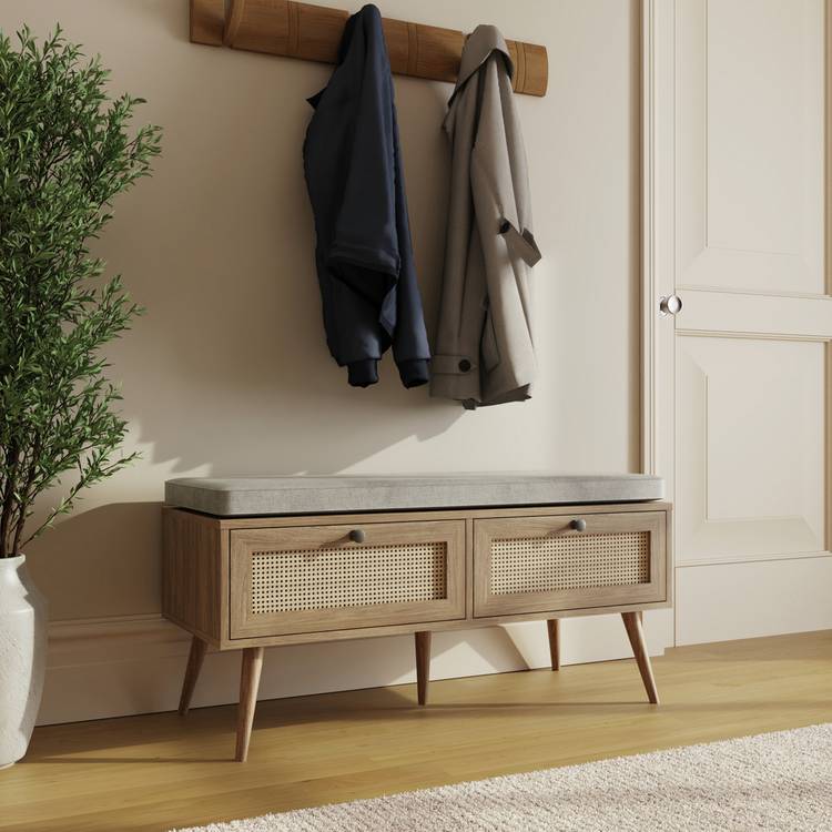 GFW Noor 2 drawer shoe cabinet natural oak finish, UK version