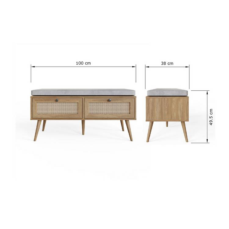 GFW Noor 2 drawer shoe cabinet natural oak finish, UK version