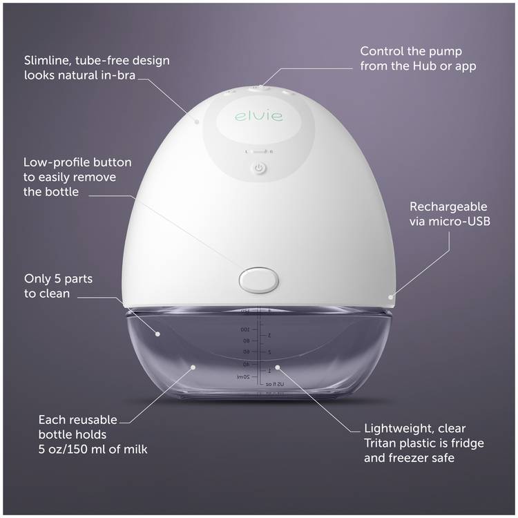 Elvie double electric breast pump with bottles, UK version