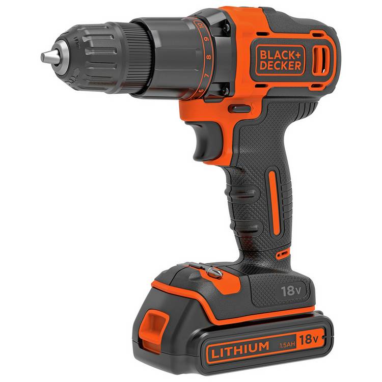 Black+Decker 18V cordless hammer drill with battery, UK version