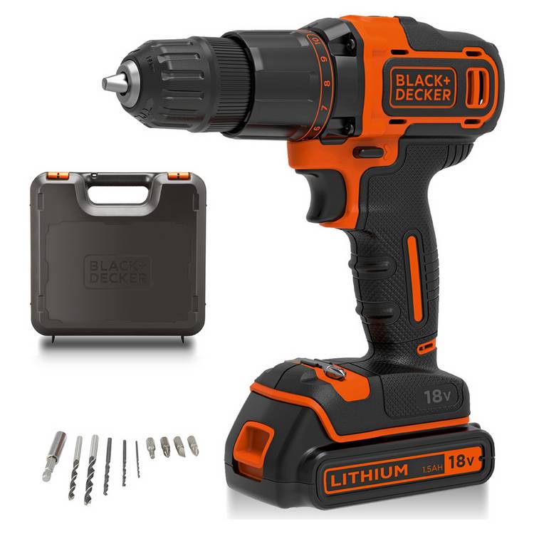 Black+Decker 18V cordless hammer drill with battery, UK version