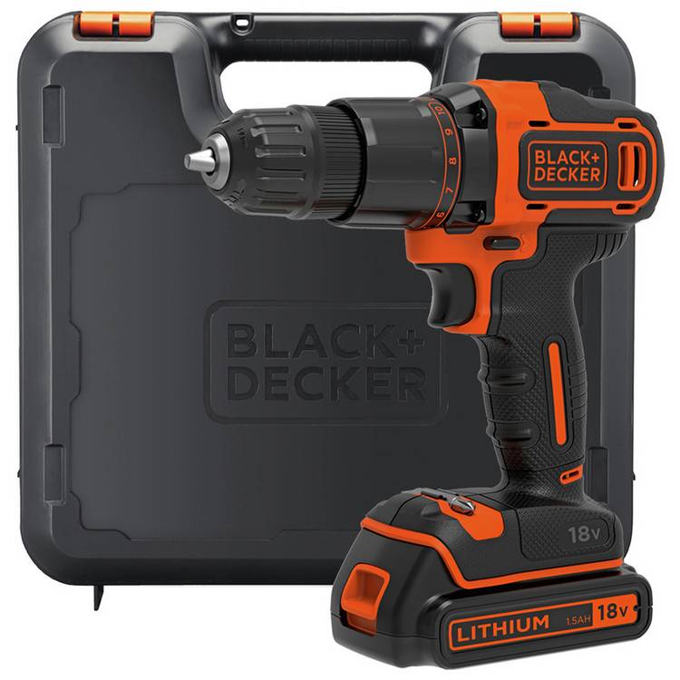 Black+Decker 18V cordless hammer drill with battery, UK version
