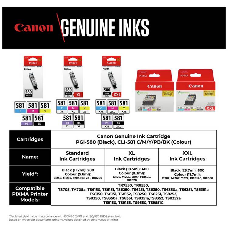 Canon ink cartridge PGI-580 XL high capacity, UK version