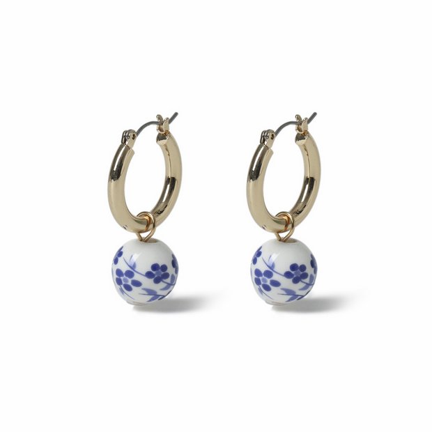 Freedom gold-tone blue bead hoop earrings 20mm drop (British brand)