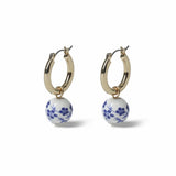 Freedom gold-tone blue bead hoop earrings 20mm drop (British brand)