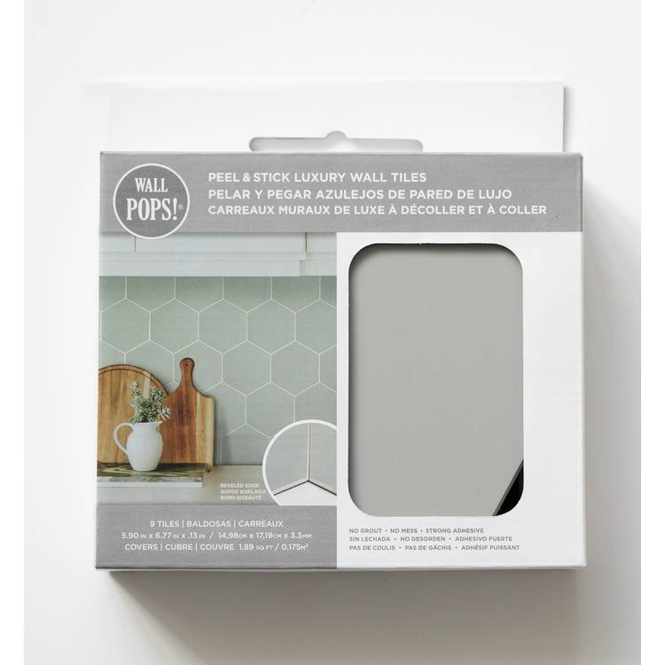 Wallpops hexagon grey tiles wall stickers pack of 9, imported from the UK