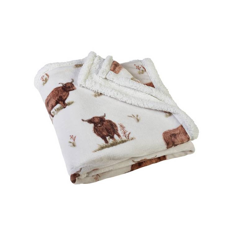 Catherine Lansfield highland cow throw white 270x130cm (British brand)