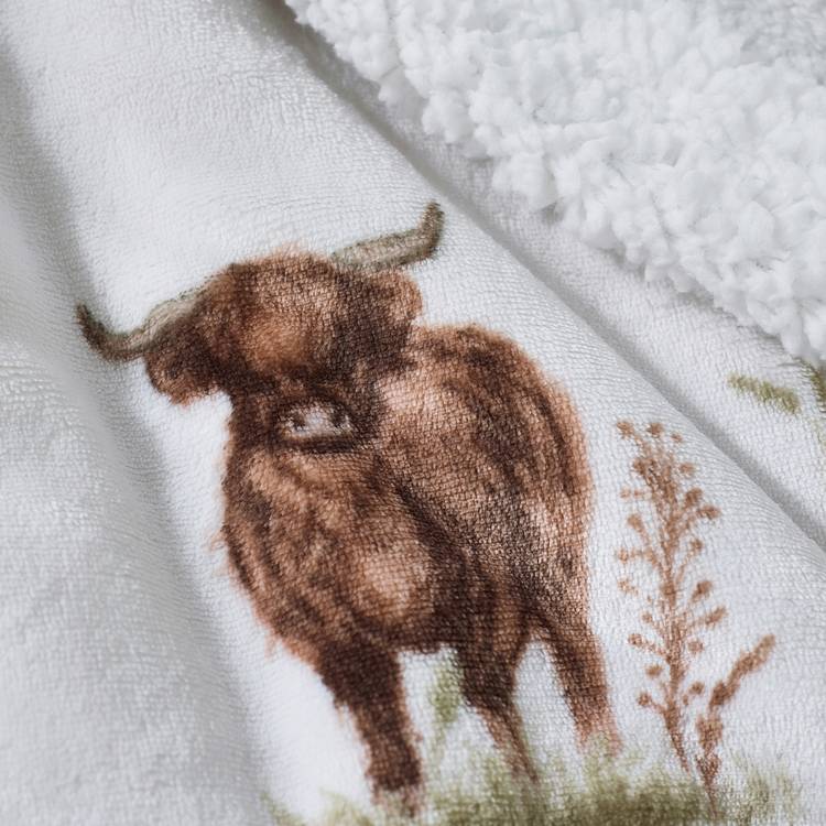 Catherine Lansfield highland cow throw white 270x130cm (British brand)