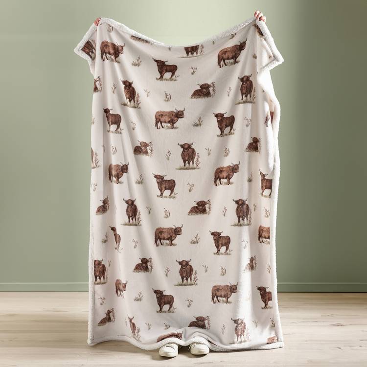 Catherine Lansfield highland cow throw white 270x130cm (British brand)