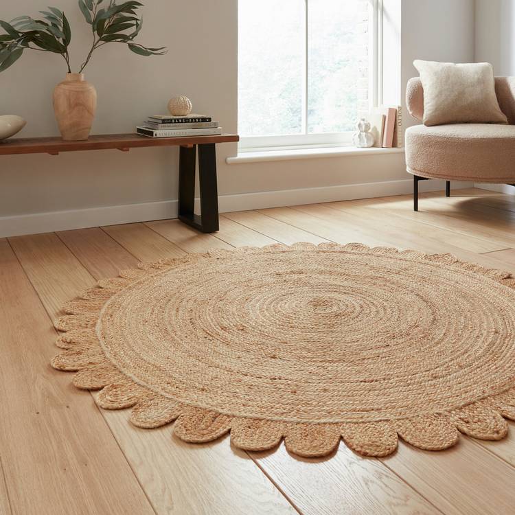 Think Rugs Savannah round jute flatweave rug 120cm, imported from the UK