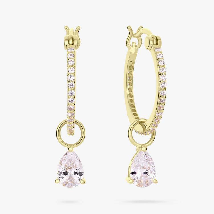 Revere gold plated drop hoop earrings with cubic zirconia - British product