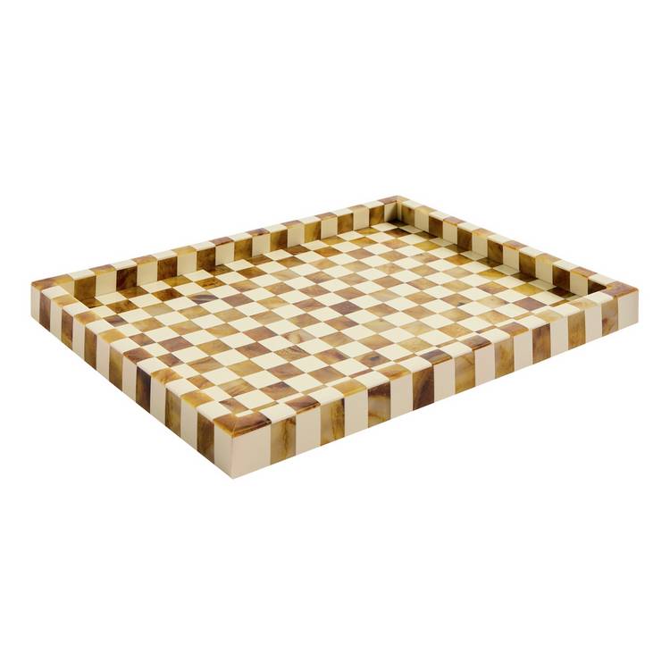 Habitat checkered resin brown white coffee table tray (British brand)