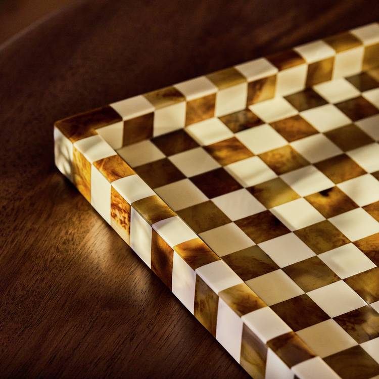 Habitat checkered resin brown white coffee table tray (British brand)