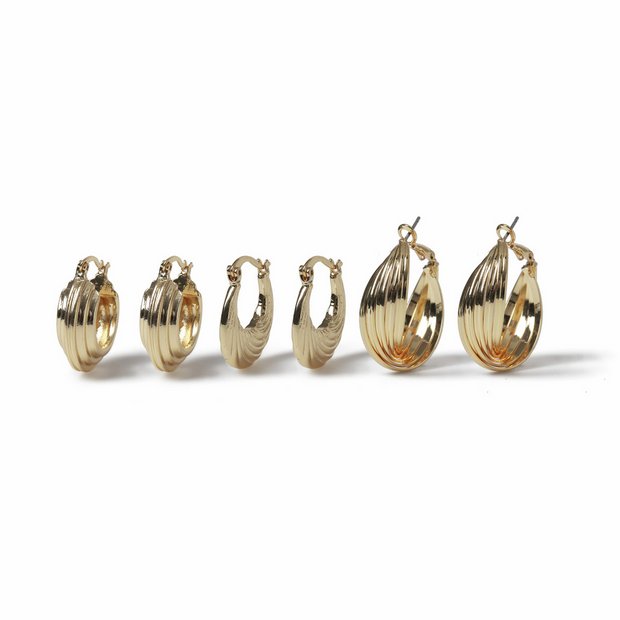 Freedom gold-tone hoop earrings set of 3 pairs, UK version