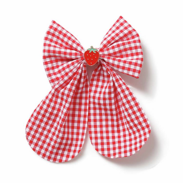 Flitzy strawberry gingham hair bow (British brand)