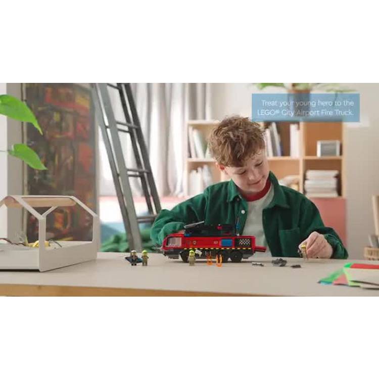 LEGO City Airport Fire Engine toy building set with minifigures - British product