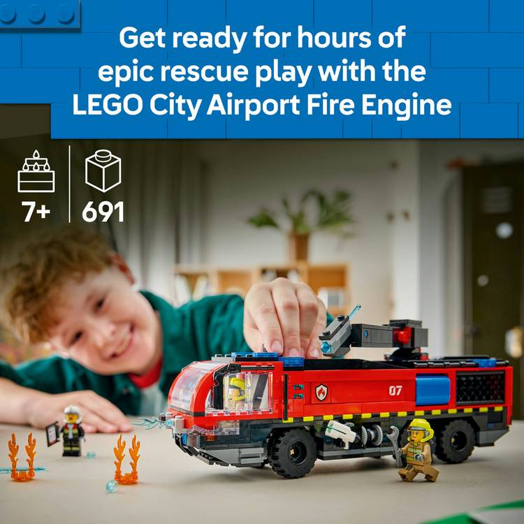 LEGO City Airport Fire Engine toy building set with minifigures - British product