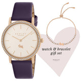 Radley rose gold watch and bracelet set with blue leather strap - British product