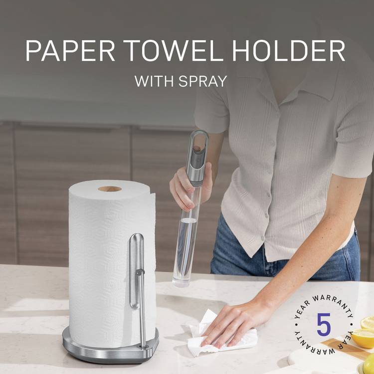 Simplehuman paper towel holder with spray pump stainless steel - British product