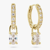 Revere gold plated drop hoop earrings with cubic zirconia, UK version