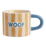 Argos Home yellow stripes woof decal stoneware mug 320ml, imported from the UK