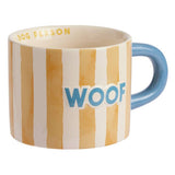 Argos Home yellow stripes woof decal stoneware mug 320ml, imported from the UK