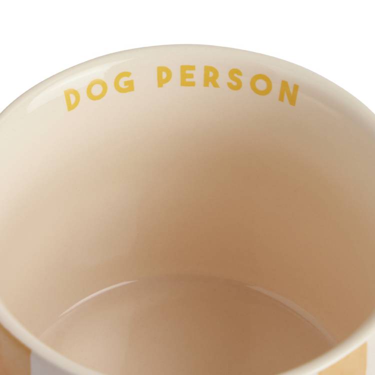 Argos Home yellow stripes woof decal stoneware mug 320ml, imported from the UK
