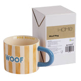 Argos Home yellow stripes woof decal stoneware mug 320ml, imported from the UK
