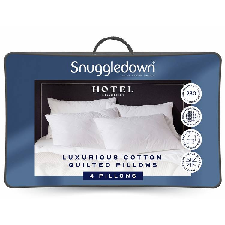 Snuggledown hotel luxury cotton quilted pillow 4 pack, imported from the UK