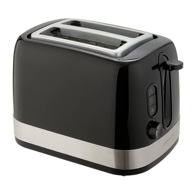 Cookworks illuminated 2 slice toaster black plastic, imported from the UK