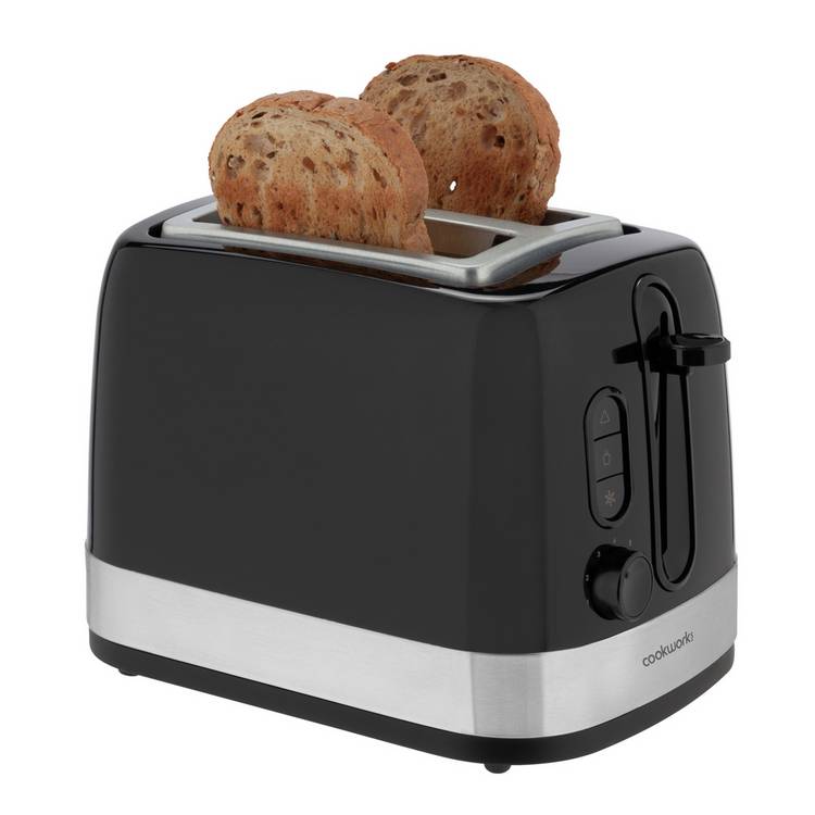 Cookworks illuminated 2 slice toaster black plastic, imported from the UK