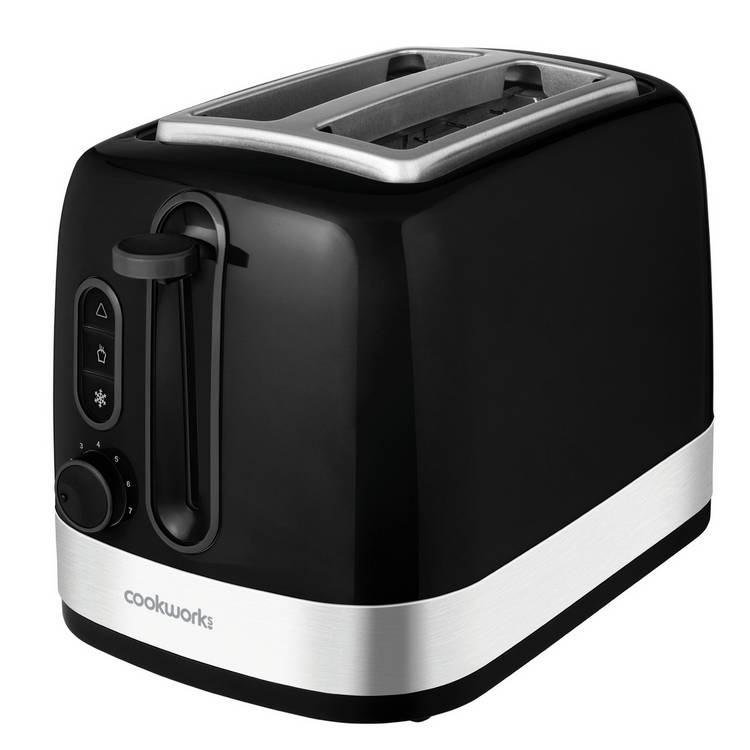 Cookworks illuminated 2 slice toaster black plastic, imported from the UK