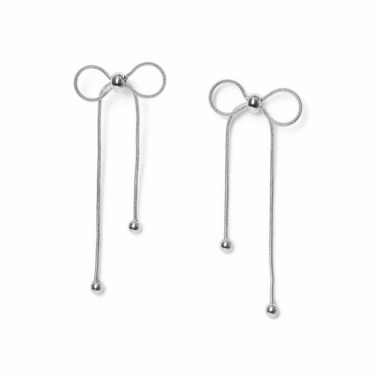 Freedom silver-tone bow drop earrings (British brand)