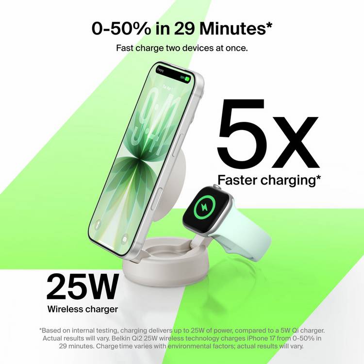 Belkin wireless charger 25W Qi2 MagSafe foldable Sand, UK version