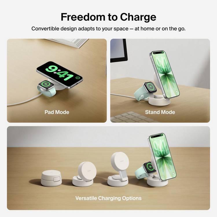 Belkin wireless charger 25W Qi2 MagSafe foldable Sand, UK version