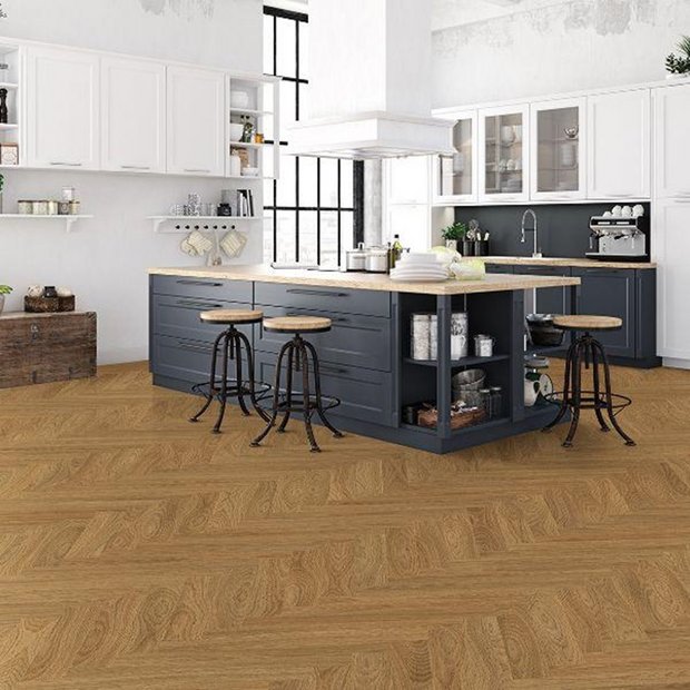 Kraus Weaveley Light Oak herringbone LVT floor tile 2.34m2 (British brand)
