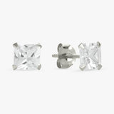 Revere sterling silver square solitaire stud earrings with cubic zirconia, UK version
