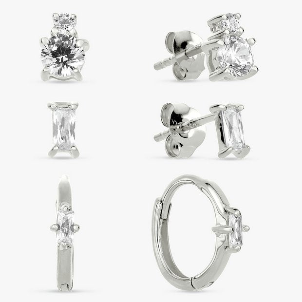 Revere sterling silver stud and huggies earrings set of 3, imported from the UK