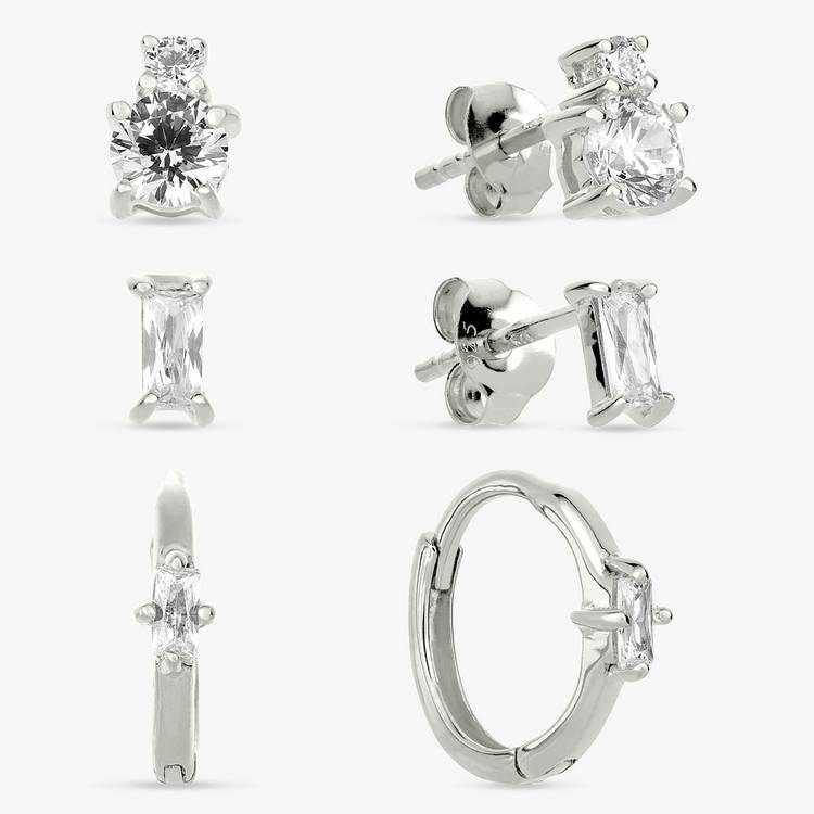 Revere sterling silver stud and huggies earrings set of 3, imported from the UK