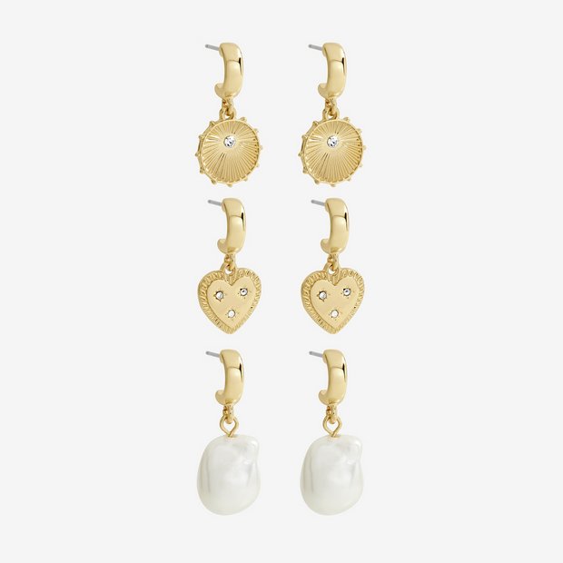 Lipsy gold plated charm pearl earrings pack of 3 (British brand)