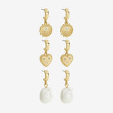 Lipsy gold plated charm pearl earrings pack of 3 (British brand)