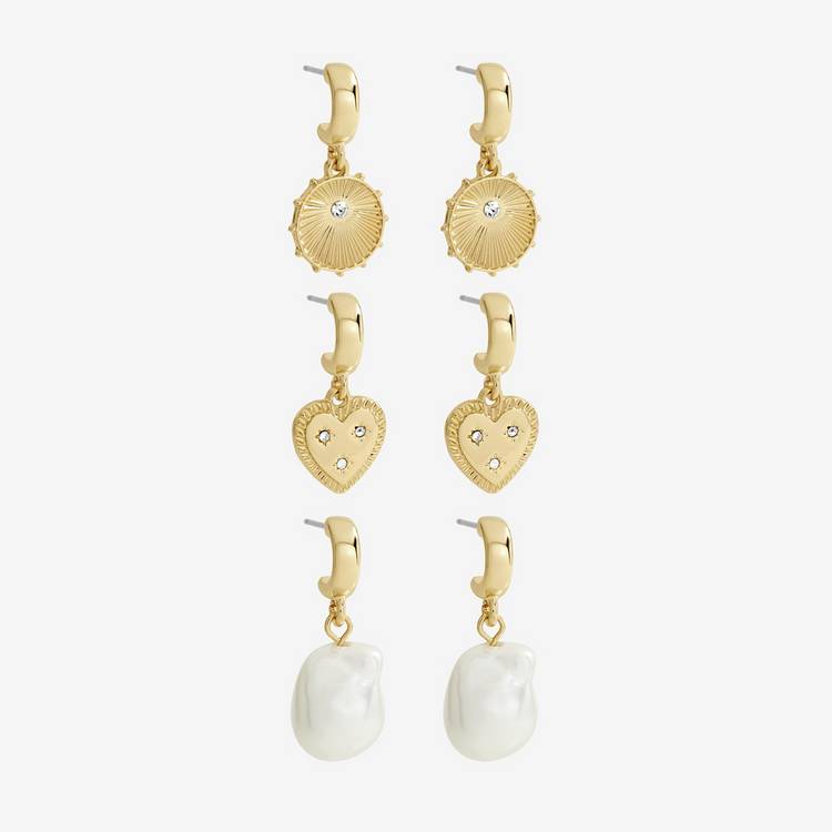 Lipsy gold plated charm pearl earrings pack of 3 (British brand)