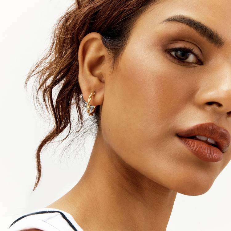 Revere gold plated braided medium hoop earrings, UK version