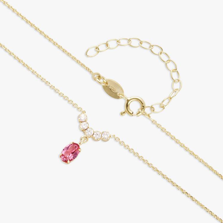 Revere 9ct gold plated silver pink crystal pendant necklace 46cm, imported from the UK