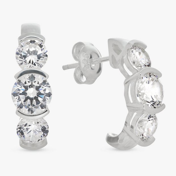 Revere sterling silver cubic zirconia trilogy stud earrings, imported from the UK