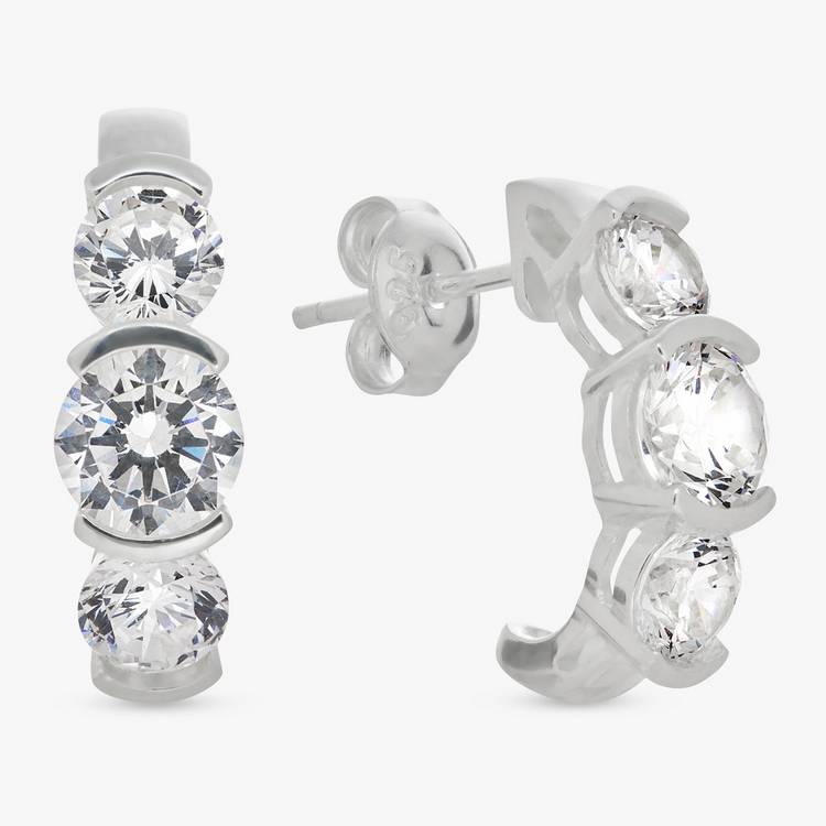 Revere sterling silver cubic zirconia trilogy stud earrings, imported from the UK